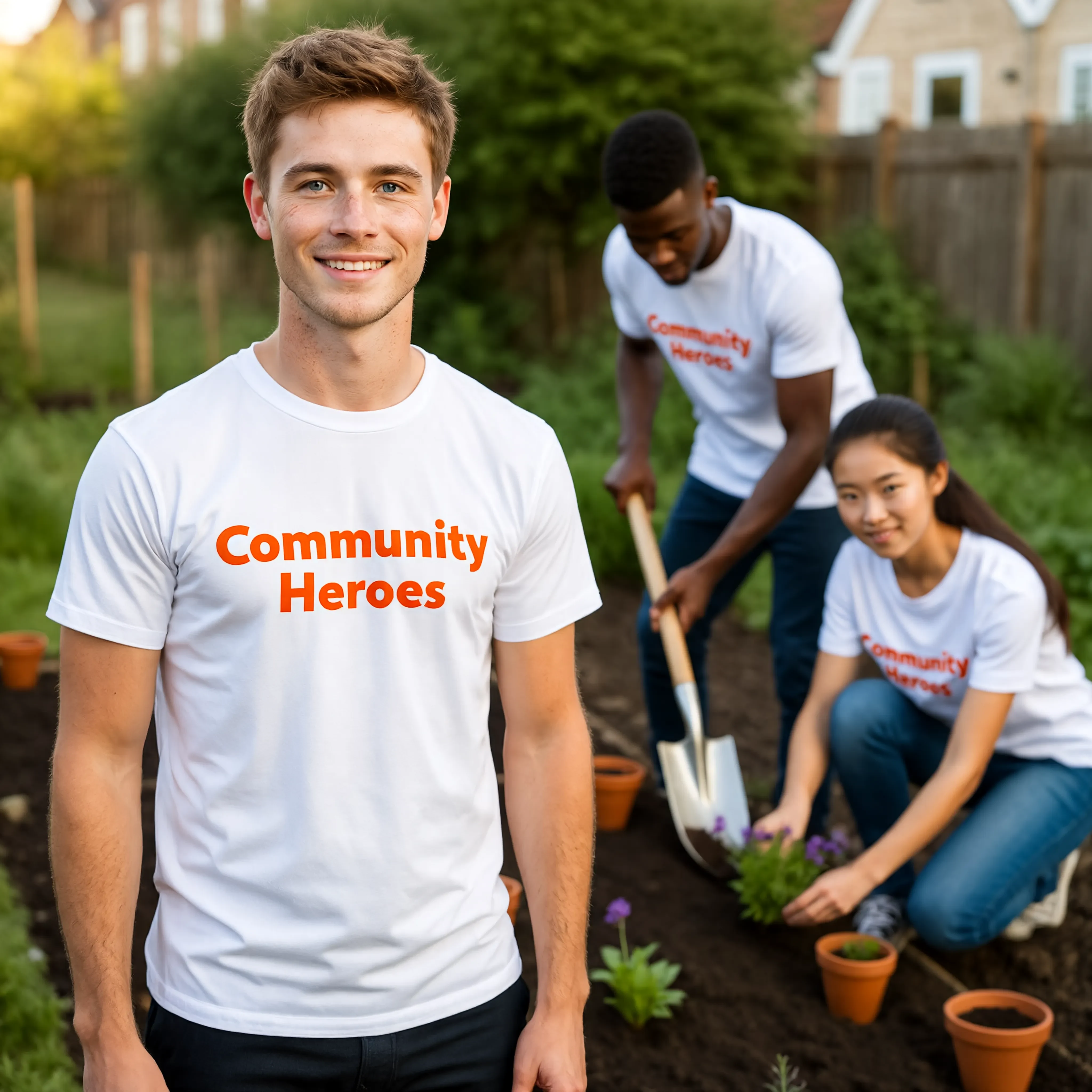Male Community Heroes volunteer in a garden project