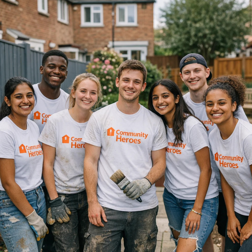 Community Heroes volunteer team smiling after completing a project