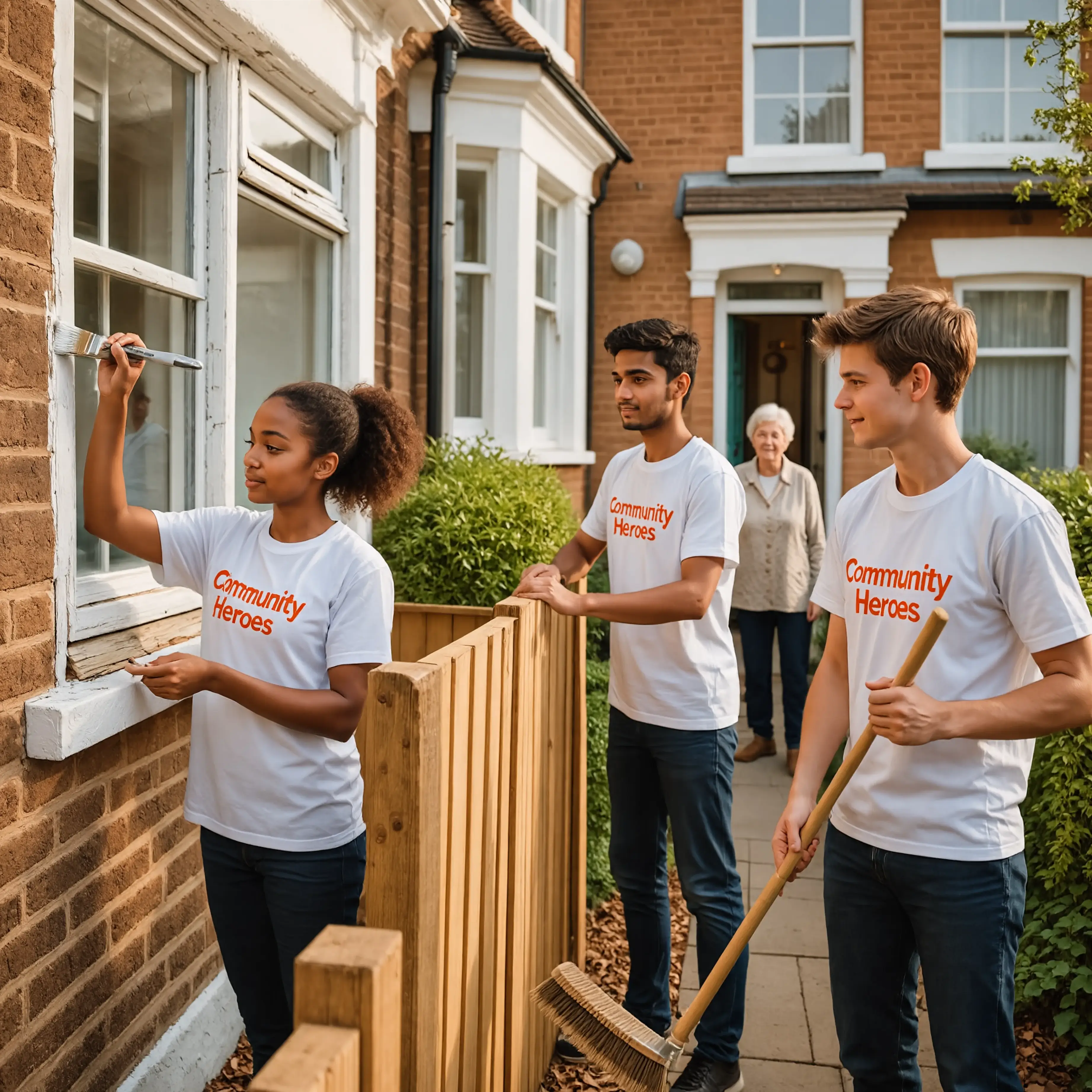 Volunteers painting a house for an elderly resident